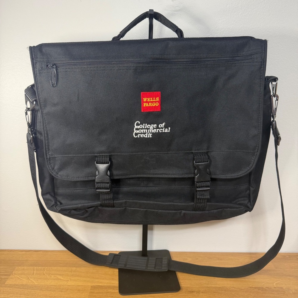 Wells Fargo Messenger Bag Black Canvas Laptop Briefcase College Credit